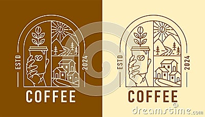 line art natural coffee in the shape of window design Vector Illustration