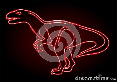 Line art with neon red shiny stylized dinosaur Vector Illustration