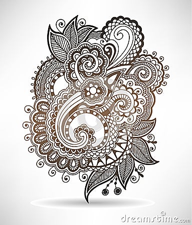 Line art ornate flower design, ukrainian ethnic Vector Illustration