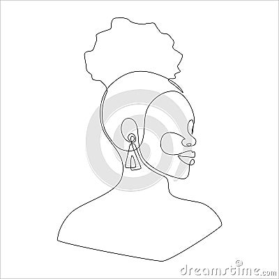 Line art portrait of African American woman with afro hairstyle. Continuous one line drawing woman face for logo, banner, print, Vector Illustration