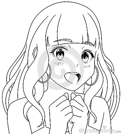 Pleasantly Surprised Anime Girl Line Art Vector Illustration