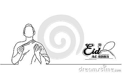 Line art praying people with eid al adha lettering design Stock Photo