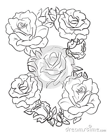 Line art roses in figure eight - eight from roses Vector Illustration
