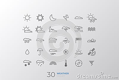 Line art simple weather icon set for web and applications vector Vector Illustration