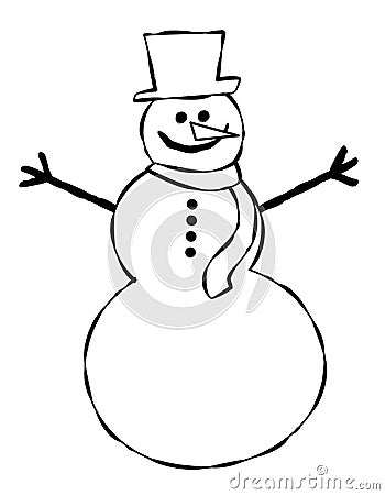 Line Art Snowman 3 Cartoon Illustration