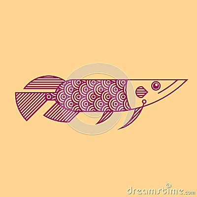 Line art style arowana fish illustration Vector Illustration