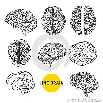 Line art style brainwave silhouette logo icons isolated on white background. Brainstorming concept Stock Photo