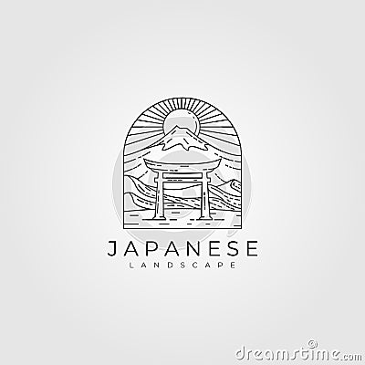 Line art torii gate vector japanese illustration design, torii line art logo design Vector Illustration