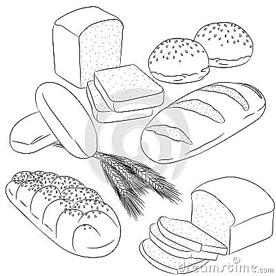 Line art various bread baking Cartoon Illustration