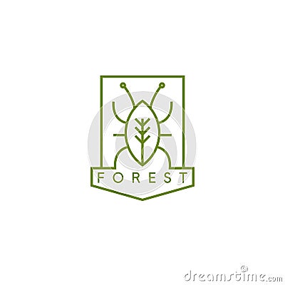 Line art vector crest with bug Vector Illustration