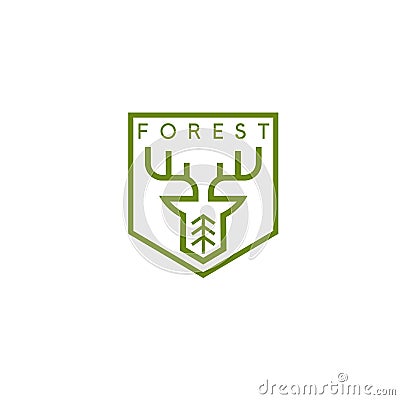 Line art vector crest with deer Vector Illustration