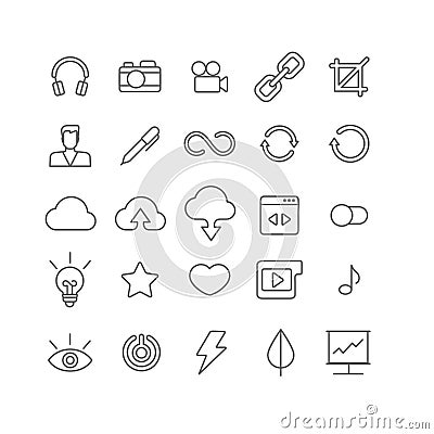 Line art vector flat graphical set of mobile interface app icons Vector Illustration