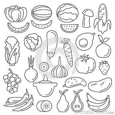 Line art vector graphical fancy set of fruit and vegetable Vector Illustration