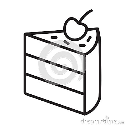 Line art vector icon slice of layer cake with cherry fruits for apps and websites Vector Illustration