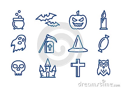 Line art vector icons set for Halloween Vector Illustration