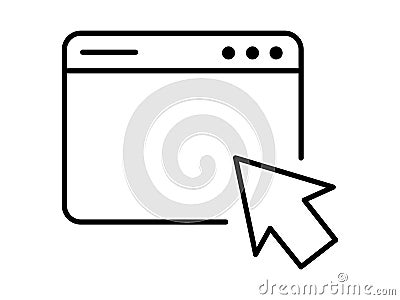 Line Art of a Web Browser Window with Clickable Arrow vector icon Vector Illustration