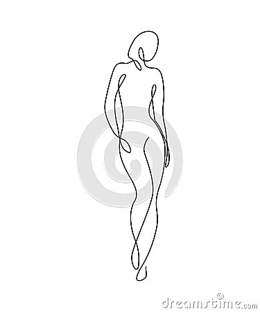 Line art woman silhouette vector background. Female figure pose in modern simple linear style. Girl body posture design Vector Illustration