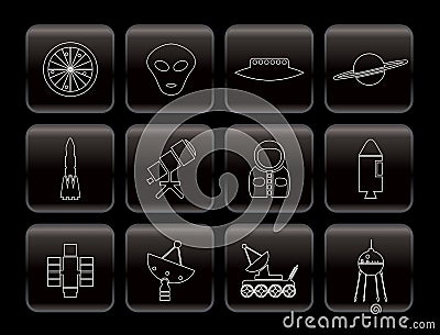 Line Astronautics and Space Icons Vector Illustration