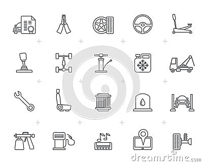 Line Auto service and car part icons Vector Illustration