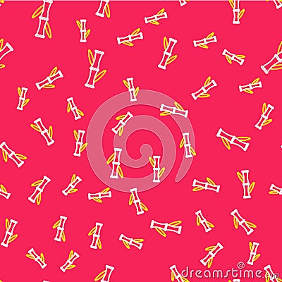 Line Bamboo icon isolated seamless pattern on red background. Vector Stock Photo