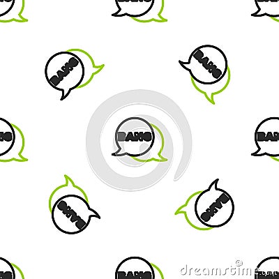 Line Bang boom, gun Comic text speech bubble balloon icon isolated seamless pattern on white background. Vector Vector Illustration