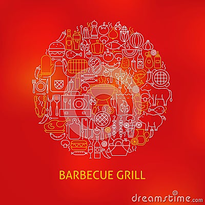 Line Barbecue Grill Icons Circle Concept Vector Illustration