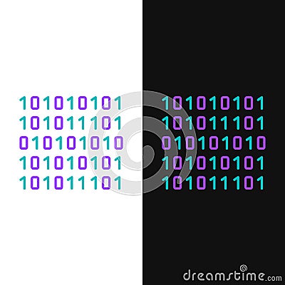 Line Binary code icon isolated on white and black background. Colorful outline concept. Vector Vector Illustration