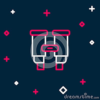 Line Binoculars icon isolated on blue background. Find software sign. Spy equipment symbol. Colorful outline concept Vector Illustration