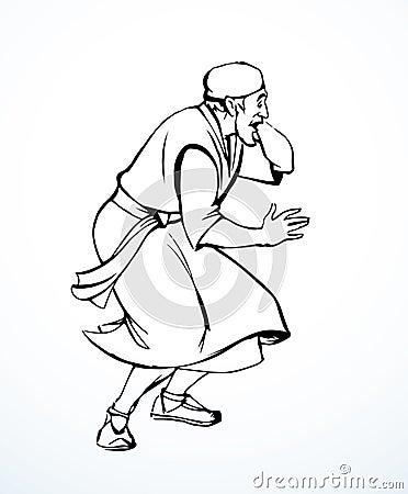 Vector drawing. Afraid man in eastern clothes Vector Illustration