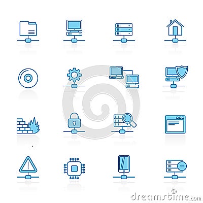 Line with blue background Network, Server and Hosting Icons Vector Illustration
