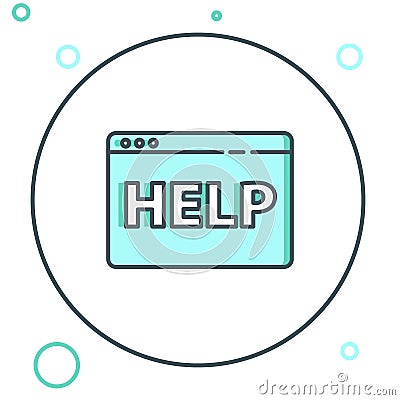 Line Browser help icon isolated on white background. Internet communication protocol. Colorful outline concept. Vector Vector Illustration