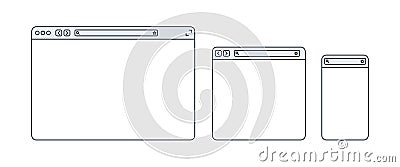Line browser. Outline browser window. Web browser template. Vector illustration Vector Illustration