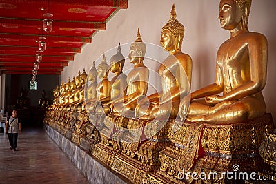Line of Buddhist staues in Bangkok Editorial Stock Photo