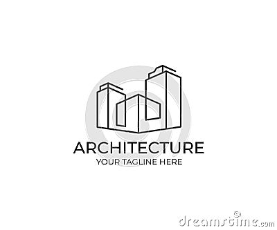 Line buildings logo template. Abstract commercial real estate vector design Vector Illustration