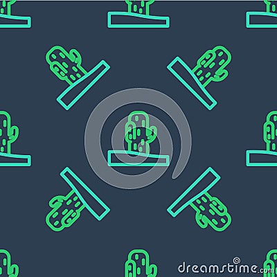 Line Cactus icon isolated seamless pattern on blue background. Vector Vector Illustration