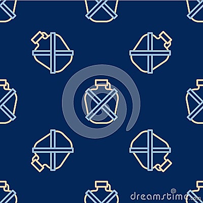 Line Canteen water bottle icon isolated seamless pattern on blue background. Tourist flask icon. Jar of water use in the Vector Illustration