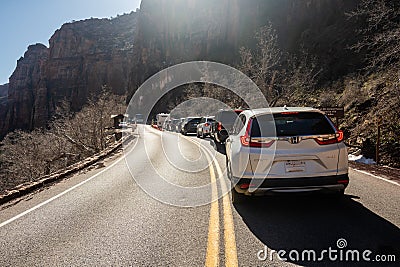 Line Of Cars Backed Up Waiting To Cross The Zion Mount Caramel Tunnel Editorial Stock Photo