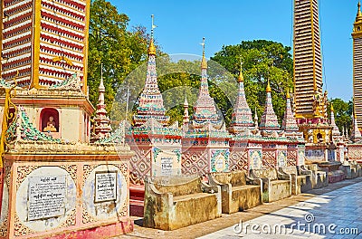 The carved stupas of Thanboddhay Pagoda, Monywa, Myanmar Editorial Stock Photo