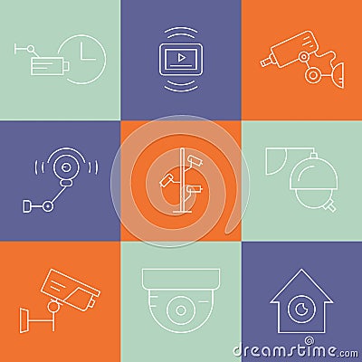 Line CCTV Symbols Vector Illustration