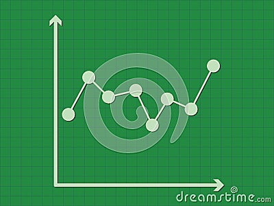 Line chart with dots using axis lines on green background vector Vector Illustration