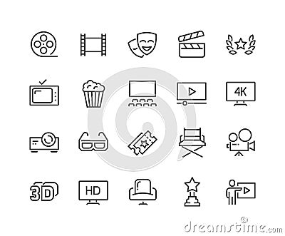 Line Cinema Icons Vector Illustration