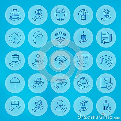 Line Circle Business Insurance Icons Set Vector Illustration