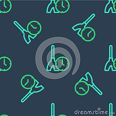 Line Cleaning time icon isolated seamless pattern on blue background. Sanitary service, house hygiene. Vector Stock Photo