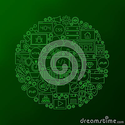 Line Coding Icons Circle Vector Illustration