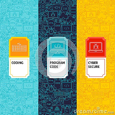 Line Coding Patterns Set Vector Illustration