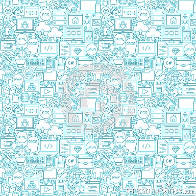 Line Coding White Seamless Pattern Vector Illustration