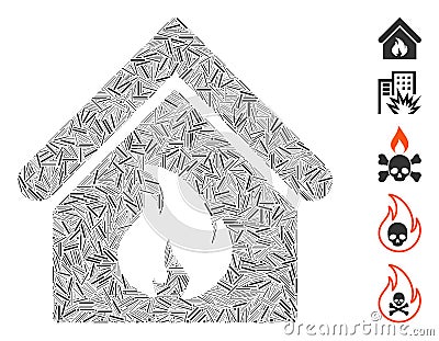 Line Collage Building Fire Icon Stock Photo