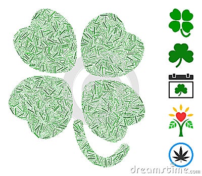 Line Collage Four-Leafed Clover Icon Stock Photo