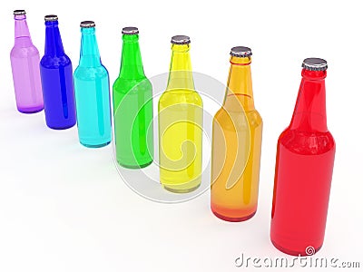 Line of colored beer bottles Stock Photo