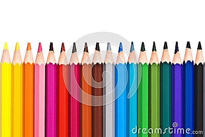 Line of colorful wooden pencils isolated on white Stock Photo